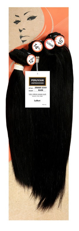 Laflare 100% Human Peruvian STRAIGHT (3 Bundles + Closure)