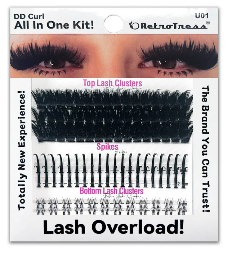 Retro Tress ALL IN ONE KIT 3 IN 1 BOX Lashes Clusters Kit DIY Lash Extension