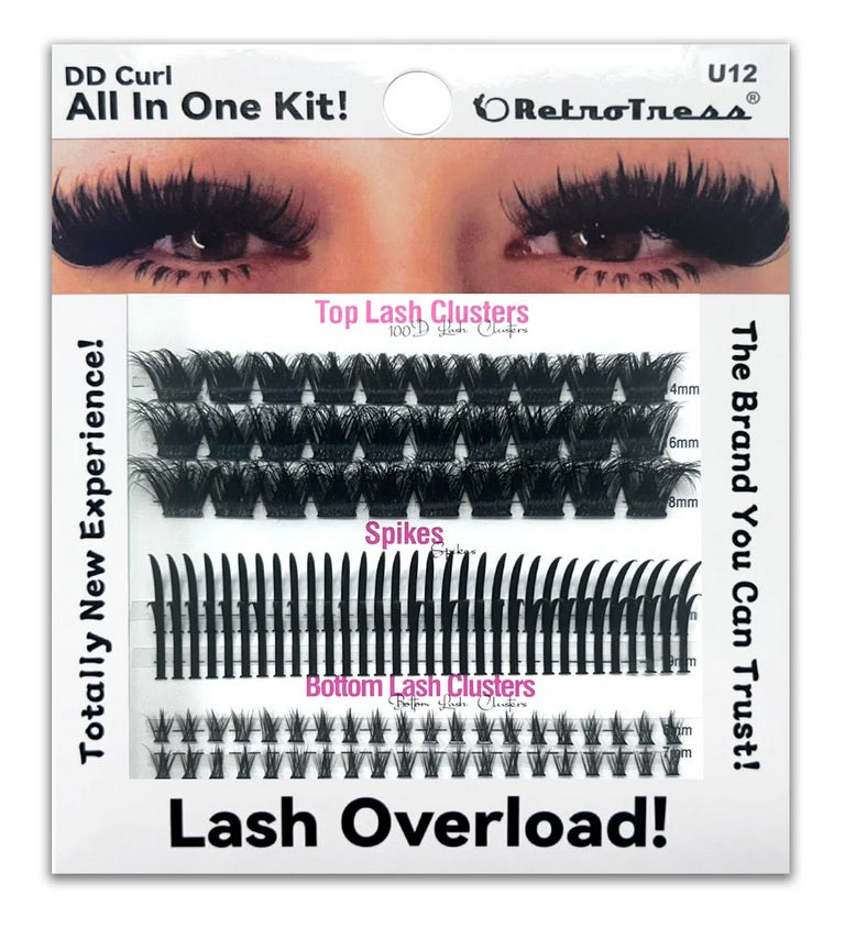 Retro Tress ALL IN ONE KIT 3 IN 1 BOX Lashes Clusters Kit DIY Lash Extension