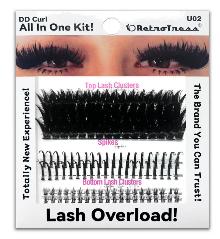 Retro Tress ALL IN ONE KIT 3 IN 1 BOX Lashes Clusters Kit DIY Lash Extension