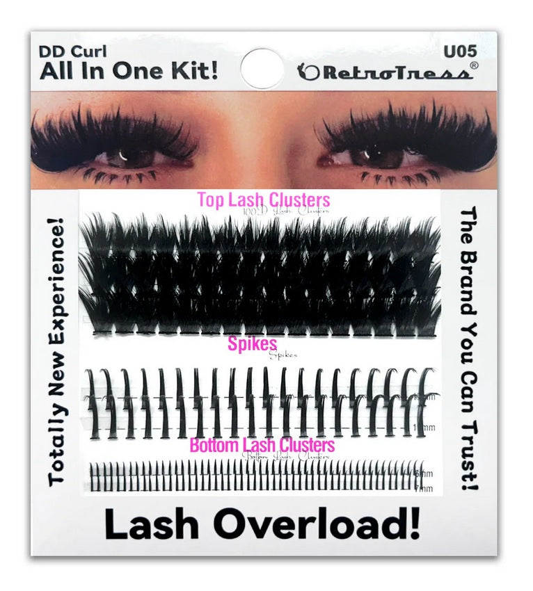 Retro Tress ALL IN ONE KIT 3 IN 1 BOX Lashes Clusters Kit DIY Lash Extension