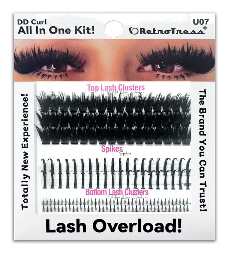 Retro Tress ALL IN ONE KIT 3 IN 1 BOX Lashes Clusters Kit DIY Lash Extension