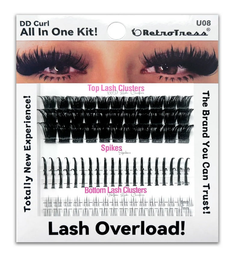 Retro Tress ALL IN ONE KIT 3 IN 1 BOX Lashes Clusters Kit DIY Lash Extension