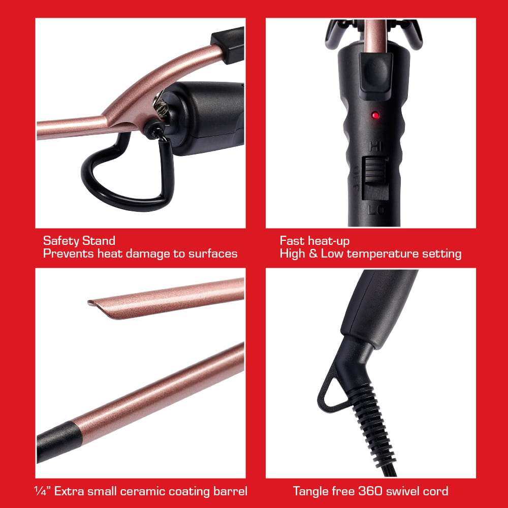 Red by Kiss 1/4″ Pencil Curling Iron Extra Small Ceramic Coating Barrel