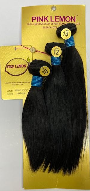 Pink Lemon 100% Unprocessed Human Hair STRAIGHT 3 Pack Bundle