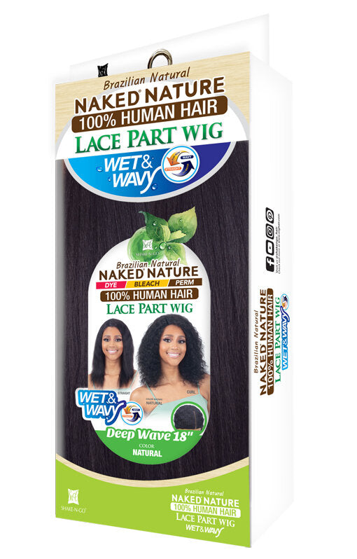 Shake-N-Go Naked Brazilian Natural 100% Human Hair Lace Part Wig DEEP WAVE 18