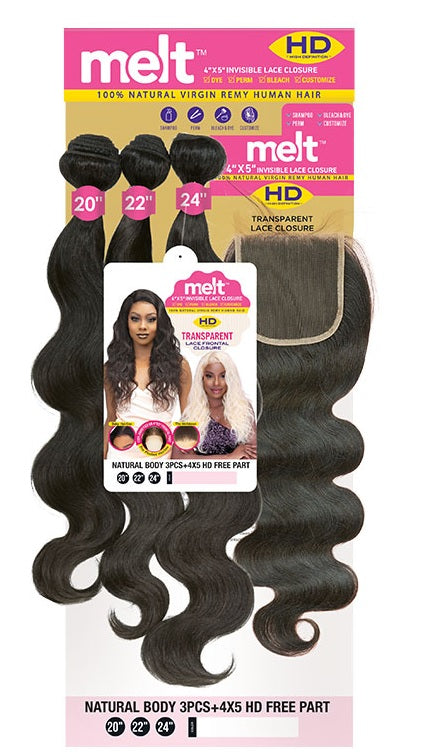 Janet Melt 100% Natural Virgin Human Hair - NATURAL BODY 3PCS+4x5 HD CLOSURE